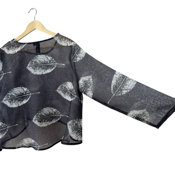 Focus Casual Life Large Top Crop Flowy Sheer Gray Leaf Pattern Lagenlook Womens - Picture 10 of 11